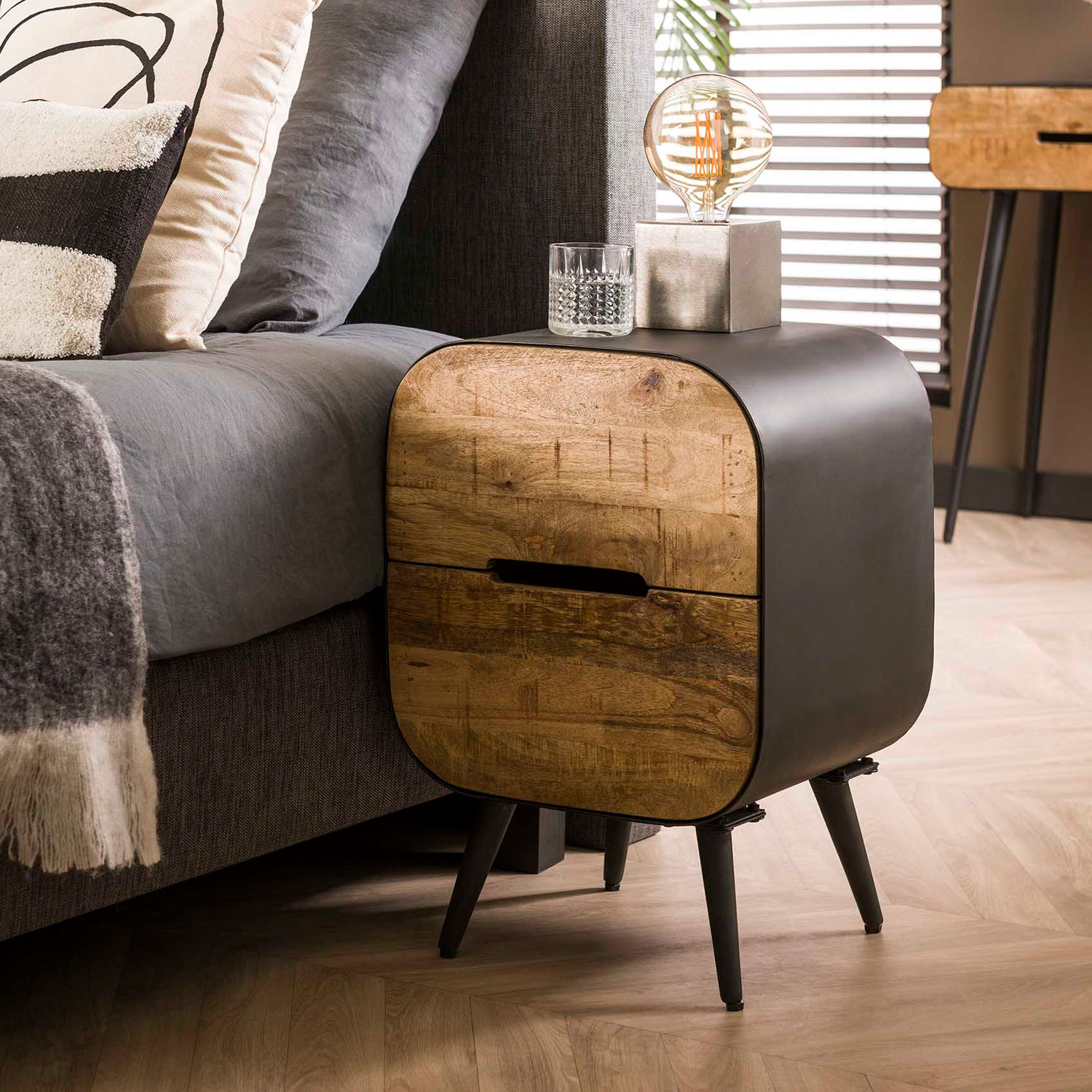 Nachttisch RETRO 2 Schubladen Mango Holz