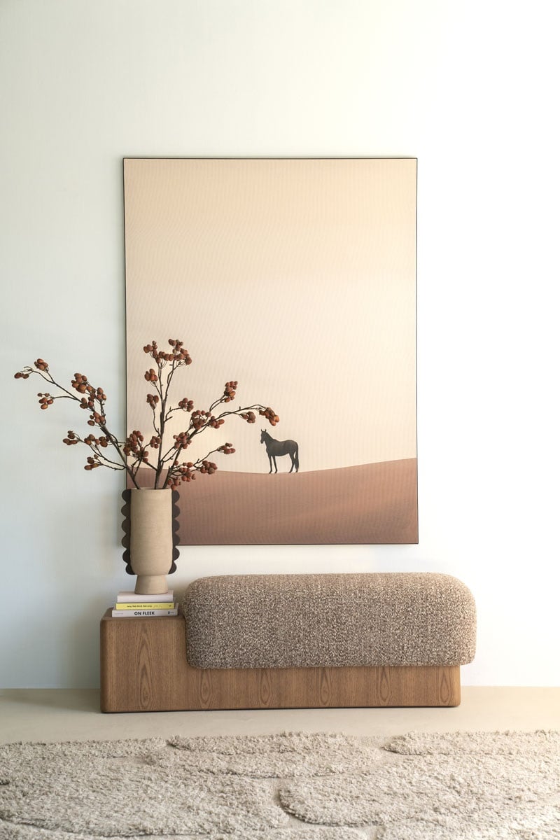 Sitzbank Bank George 133 cm Esche Furnier Stoff Flou taupe