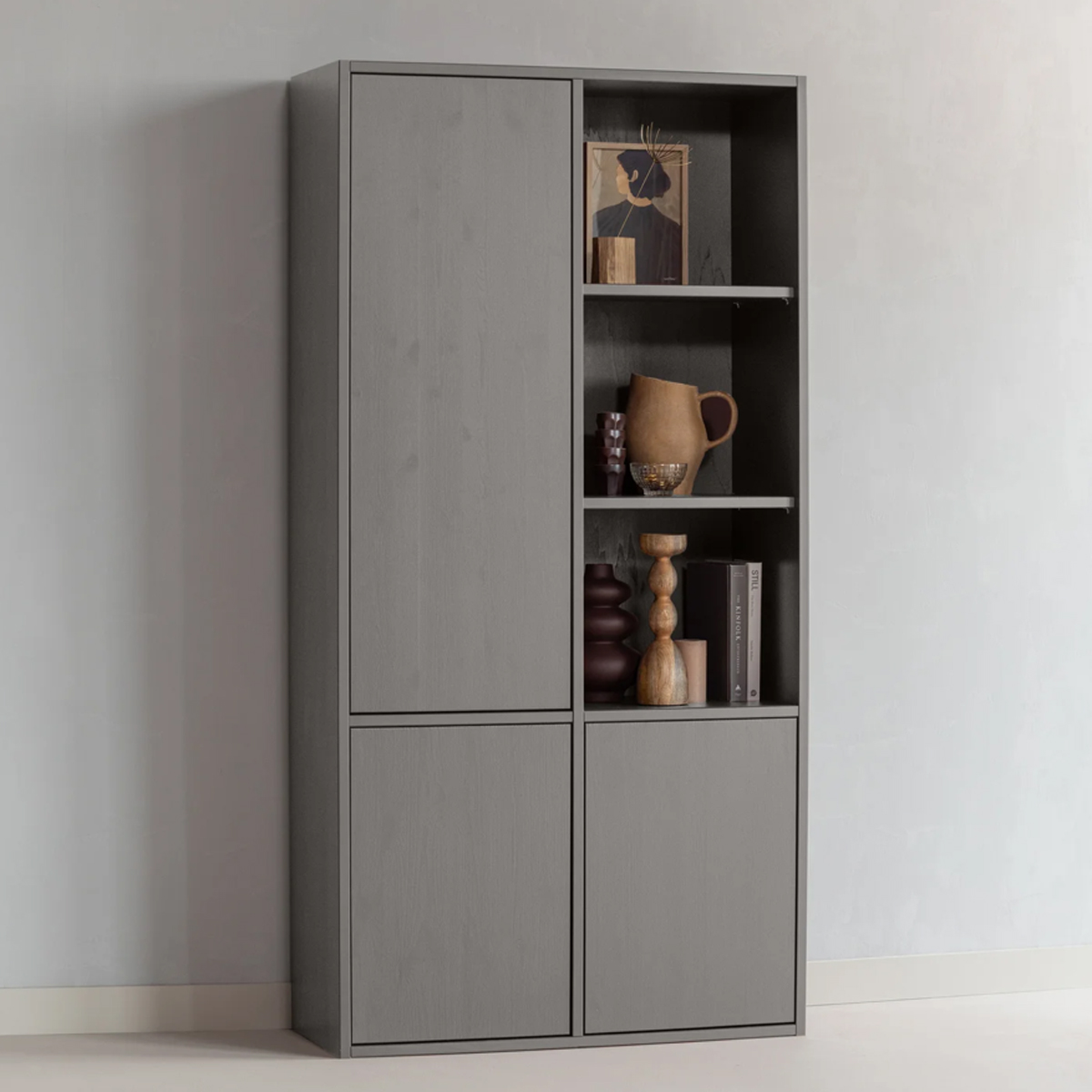 Kleiderschrank MEREL B 100 cm 3-türig Kiefernholz warmgrau  