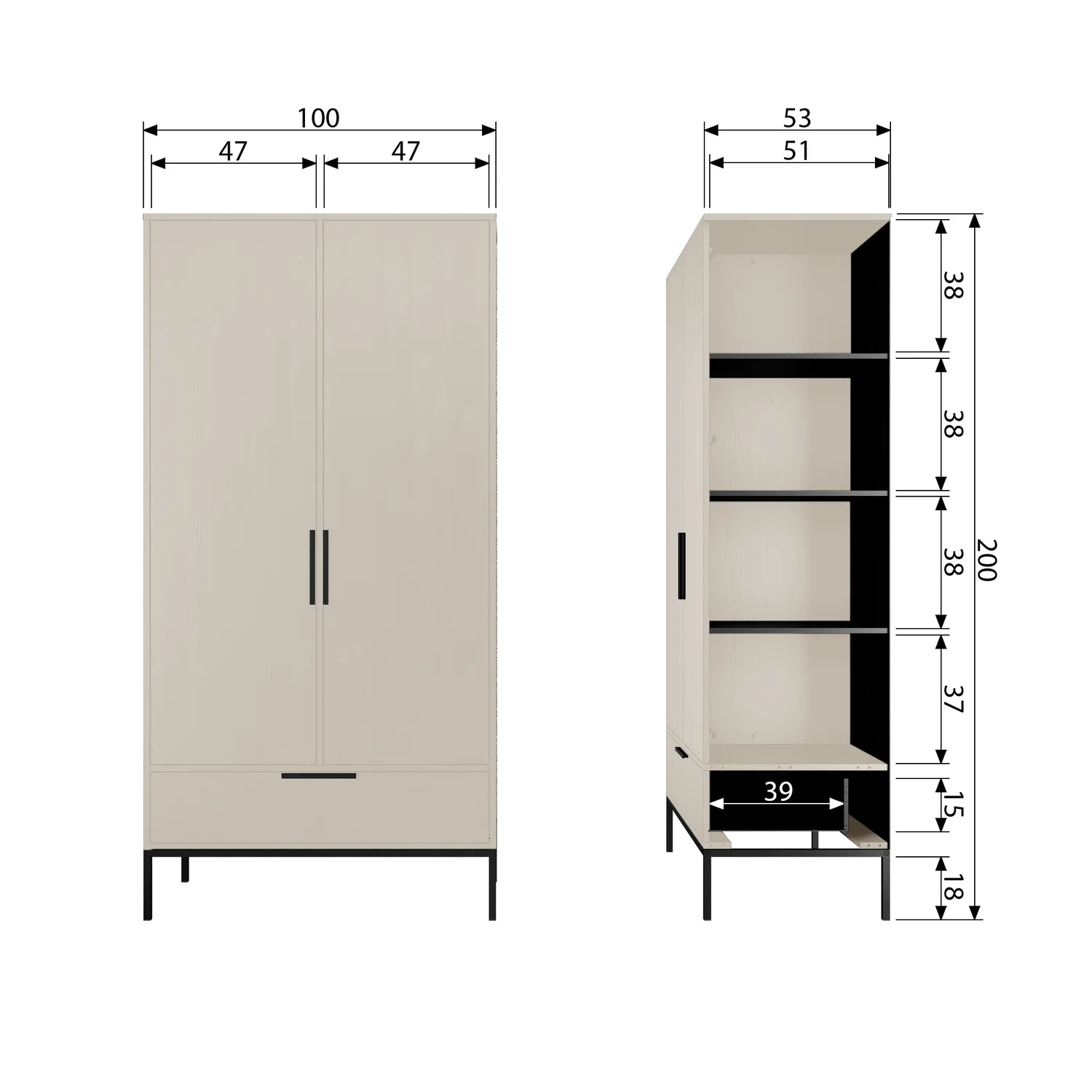 Kleiderschrank Adam staubgrau 100 cm Kiefer