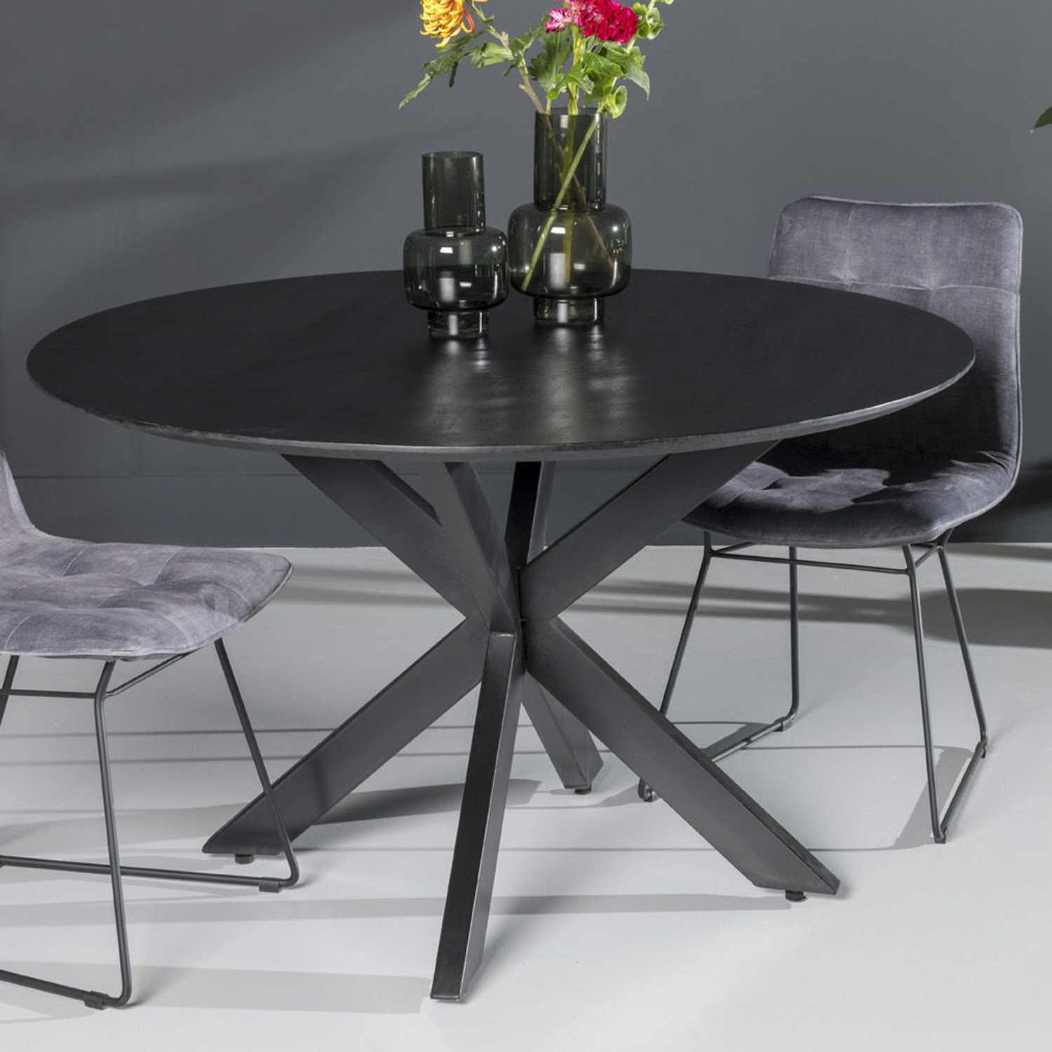 Esstisch Oslo rund Ø 120 cm Akazie Metall schwarz