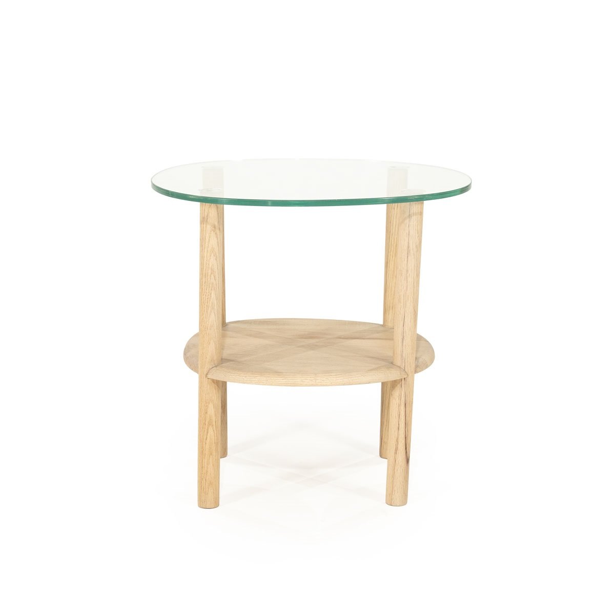 Beistelltisch Cleo H 50 cm Eiche Massivholz brauntöne Glasplatte