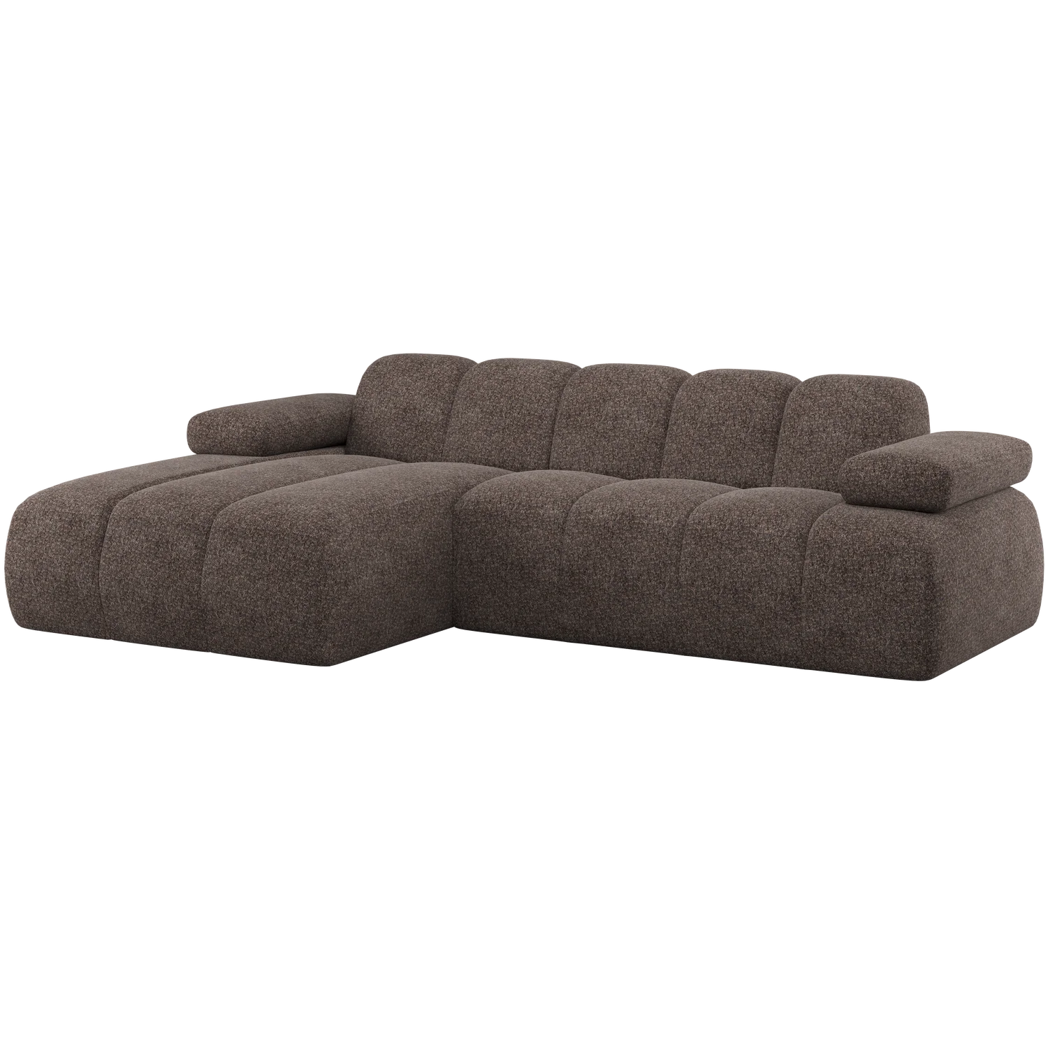 Eckgsofa MOJO weicher Chenille-Stoff braun Longchair links