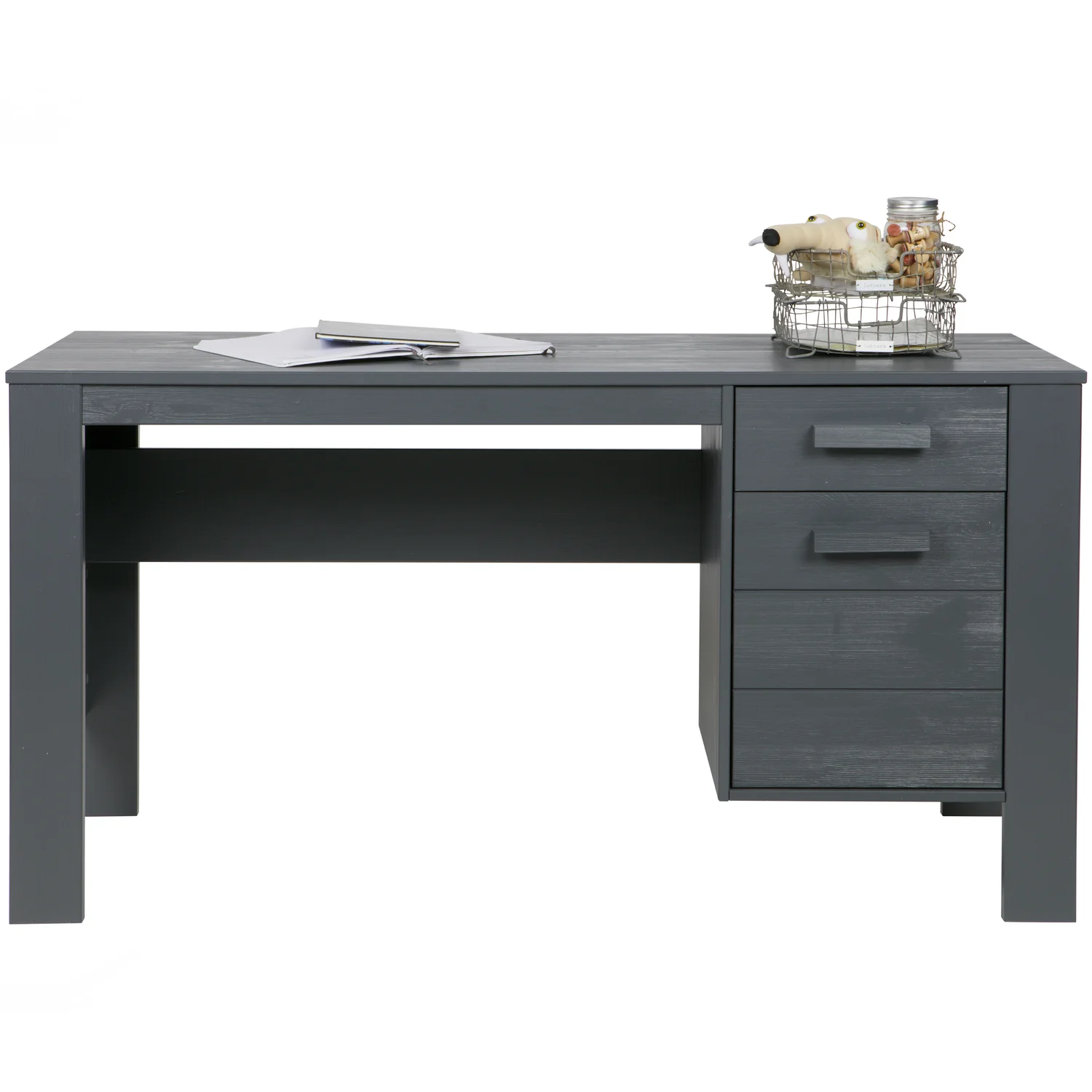 woood Schreibtisch DENNIS Kinder Kiefer FSC®  stahlgrau