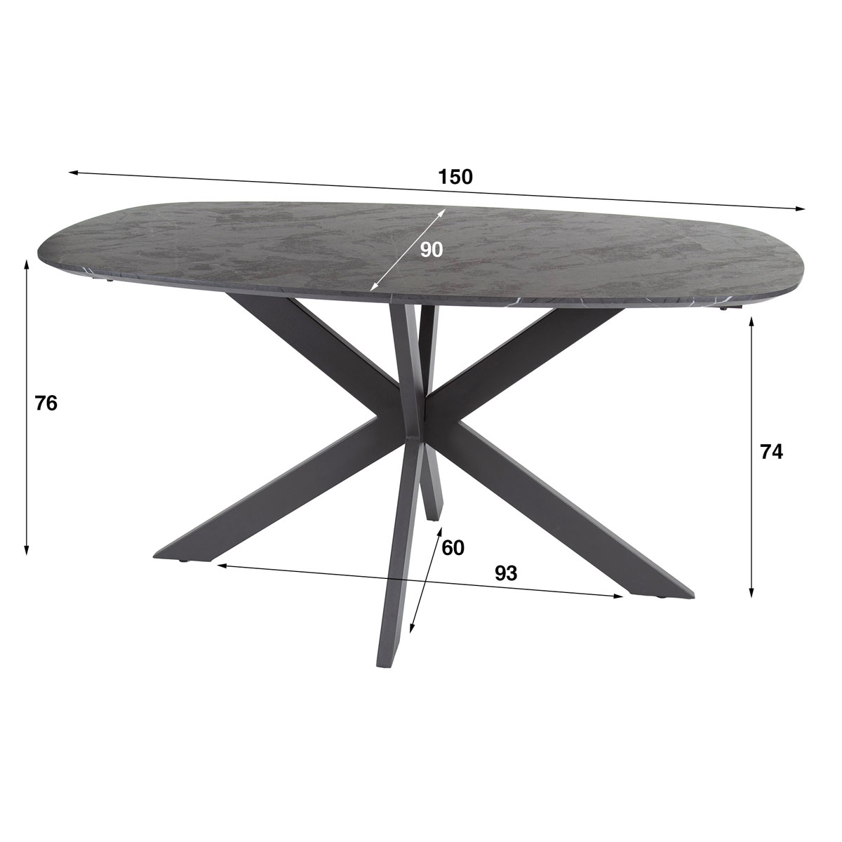 Esstisch Torben 150 x 90 cm Melamim 3D-Keramikoptik schwarz graphite
