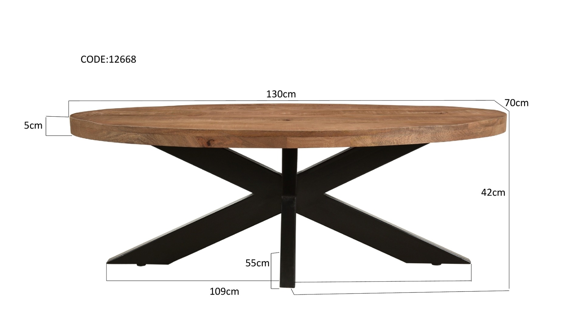 Couchtisch Sturdy oval 130 x 70 cm Mangoholz braun Metall schwarz