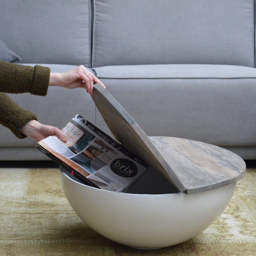 Couchtisch Bowl Sophie Metall weiß Mango massiv Beistelltisch Sofatisch Tisch