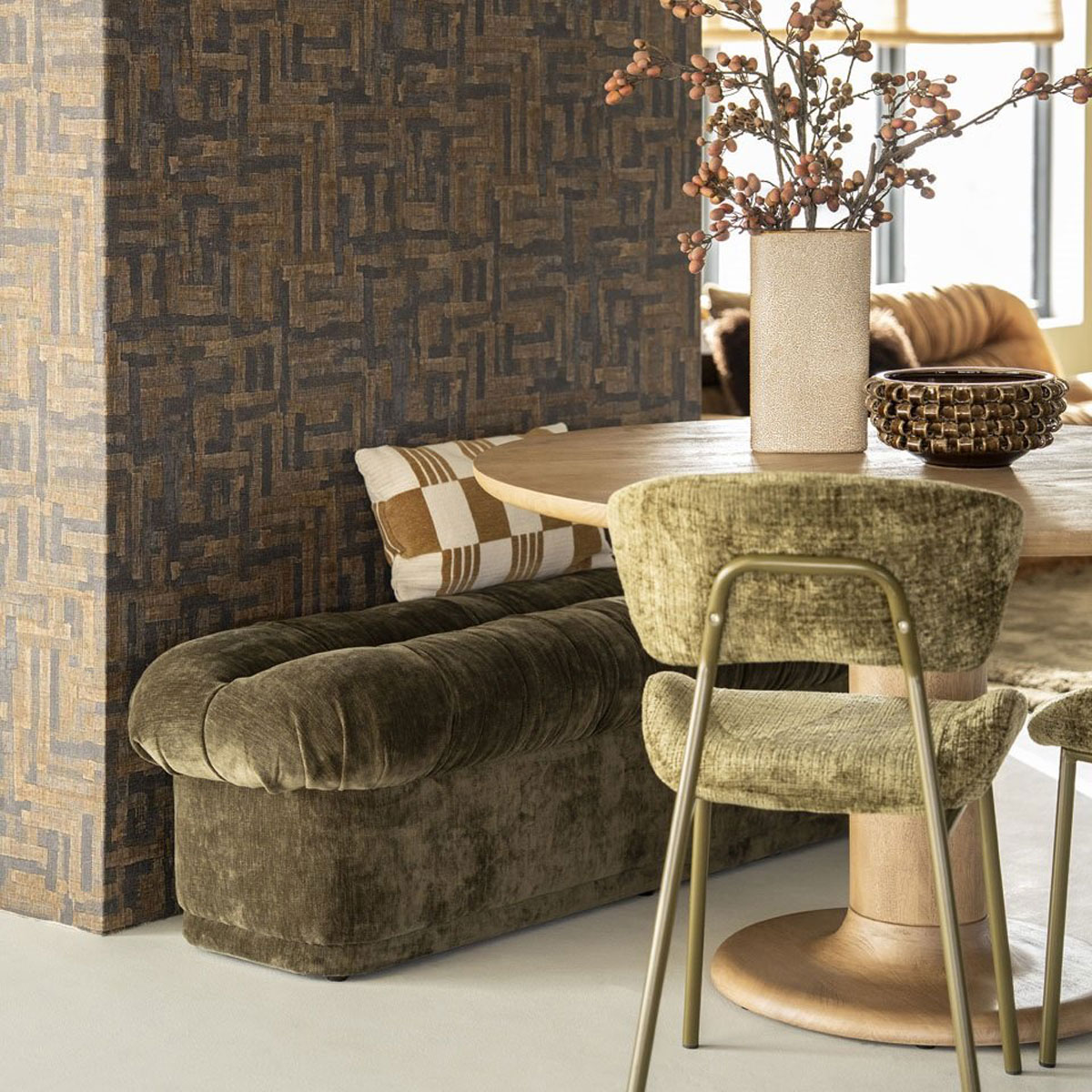 Bank Hocker Nook 160 cm Stoff grün Sitzbank Sitzpouf