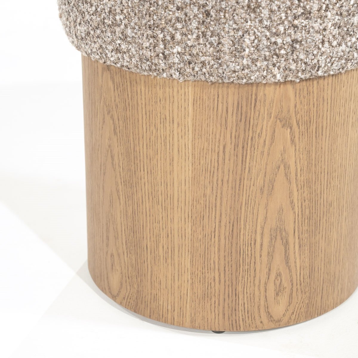 Pouf George Ø 39 cm Esche Furnier Flou Stoff taupe Hocker Sitzhocker