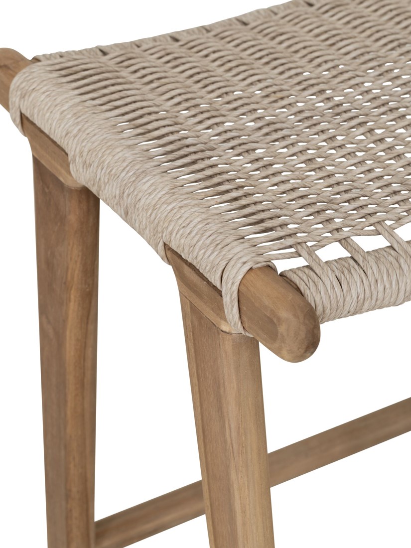 Outdoor Barstuhl KENTO aus Teakholz mit geflochtener Sitzfläche