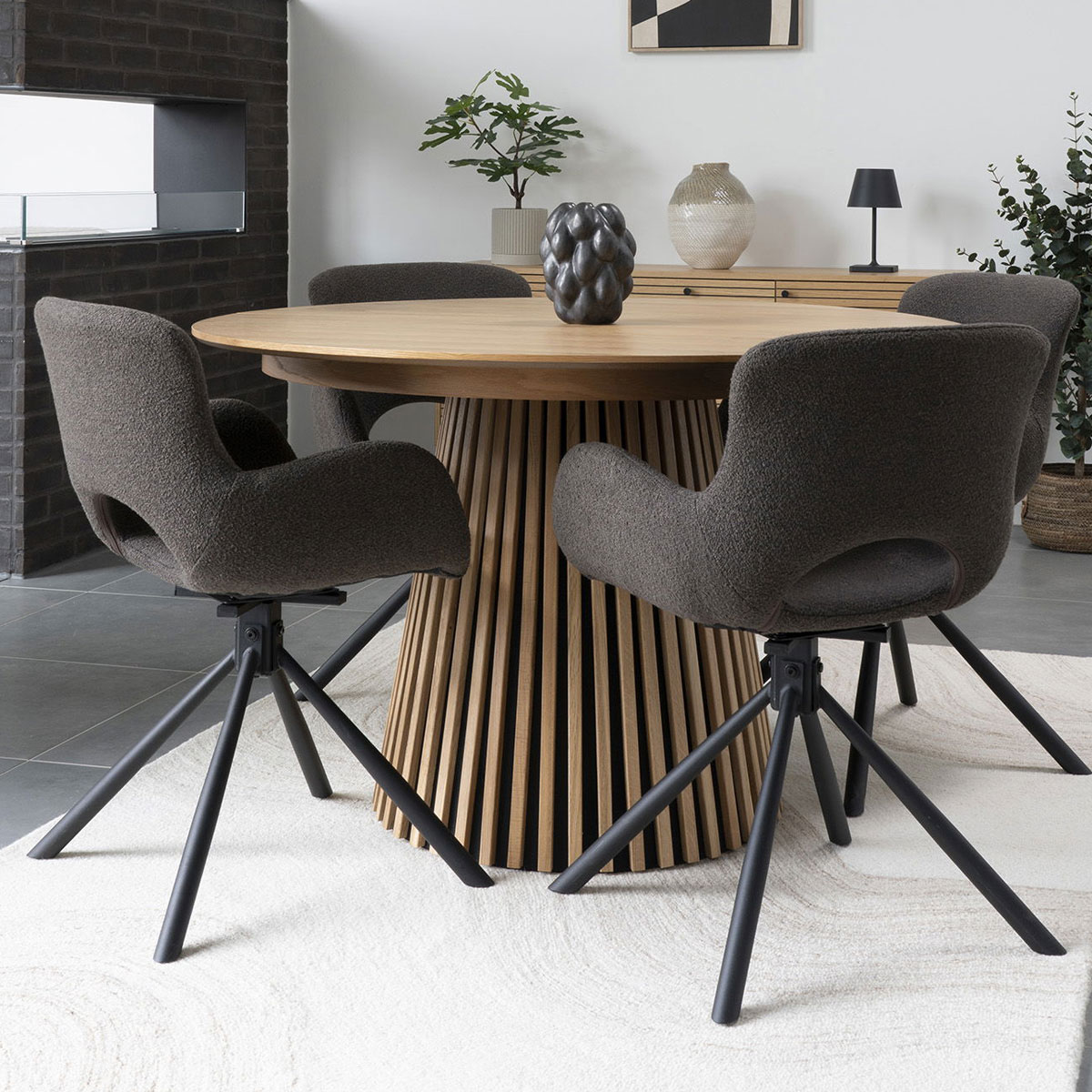 2er Set Armlehnstuhl ARAMO Drehfunktion Bouclé braun grau Dinnerstuhl Esstischstuhl