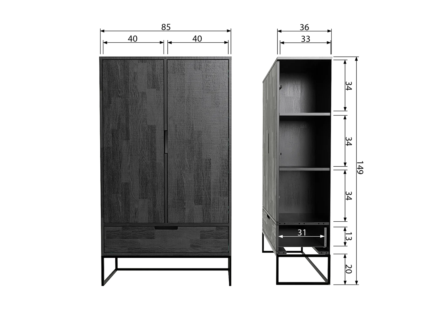 Aufbewahrungsschrank Silas H 149 cm Kiefernholz hellgrau Metall Holzschrank