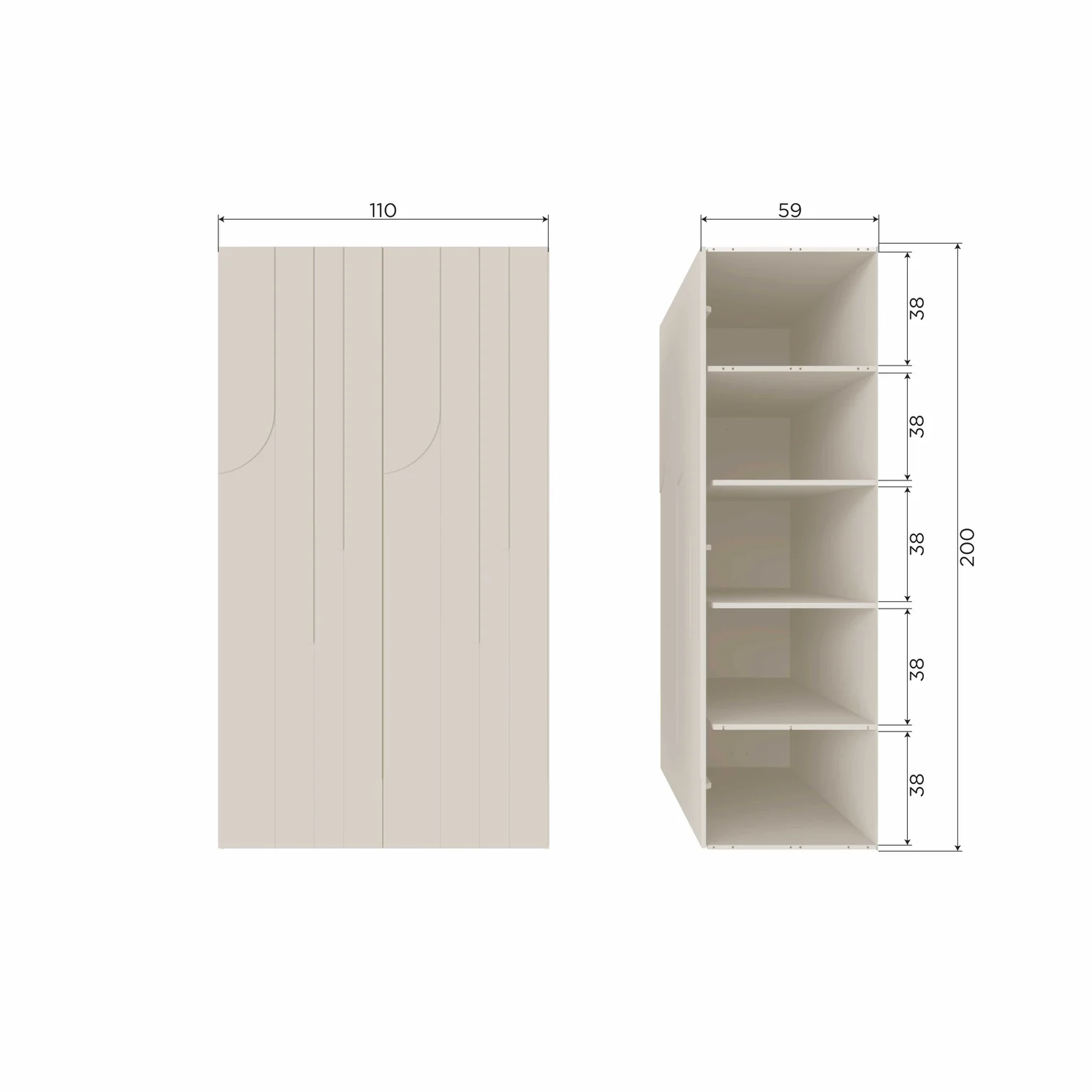 Kleiderschrank RAIN B 110 cm 2-türig Kiefernholz staubgrau Aufbewahrungsschrank