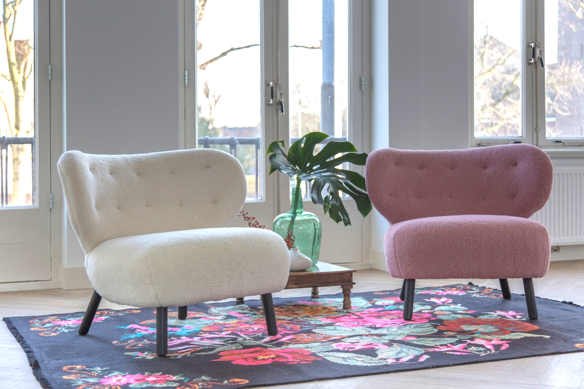 Retro Lounge Sessel Kita rosa pink Teddy Stoff
