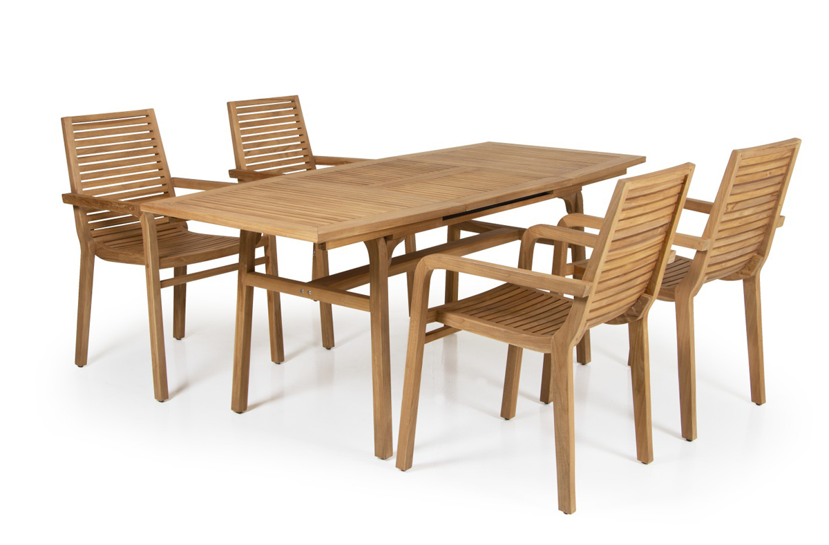 Teak Gartenstuhl Sessel VOLOS natur stapelbar
