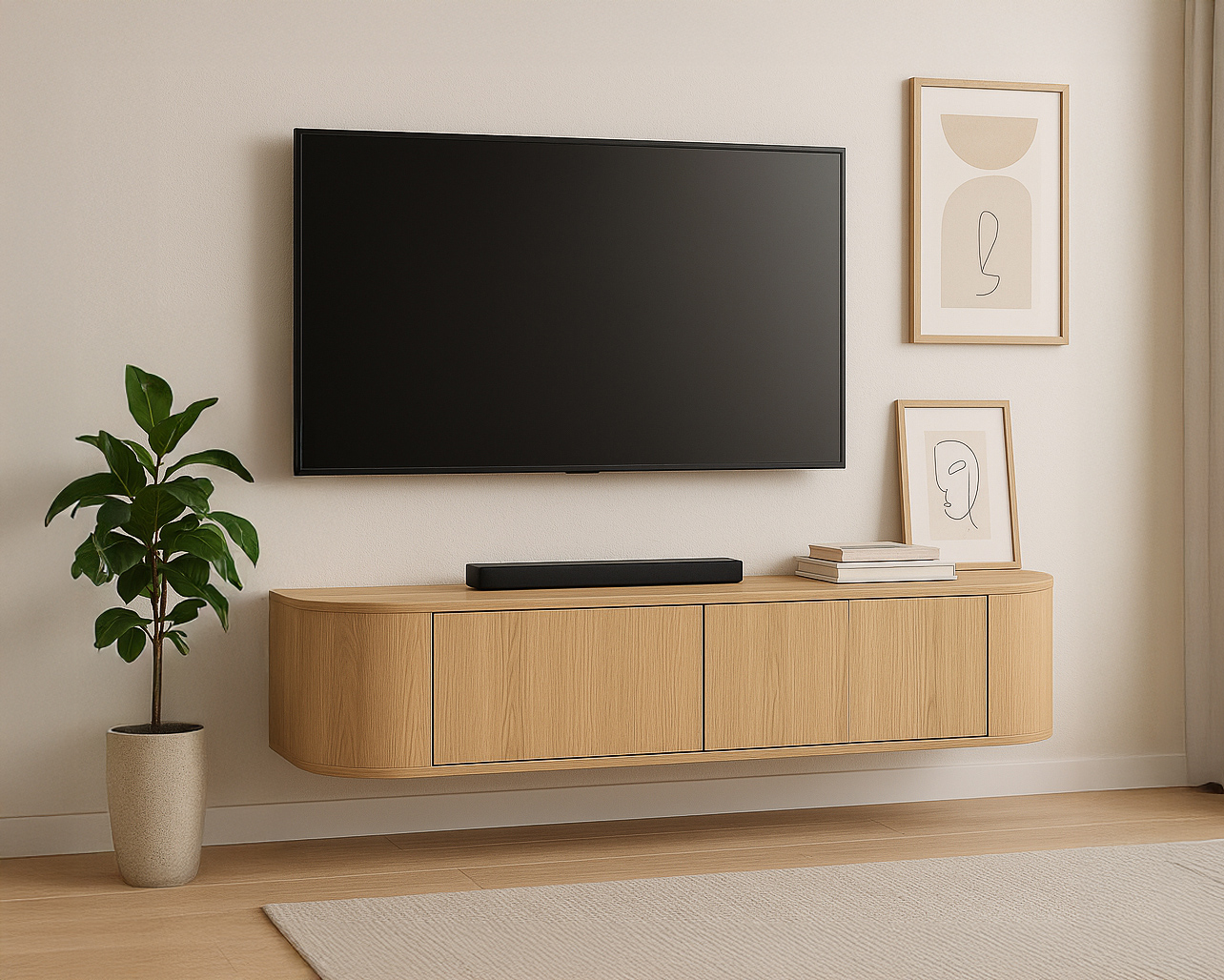 TV Möbel Lowboard Novero 140 cm schwebend Eichenholzfurnier natur Kommode