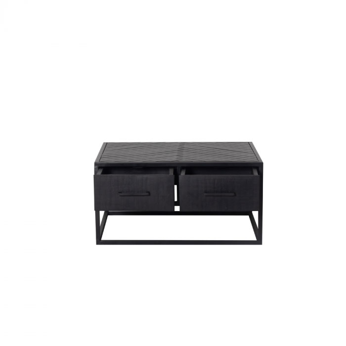 Couchtisch BOB 80 x 80 cm Mangoholz Fischgrät schwarz