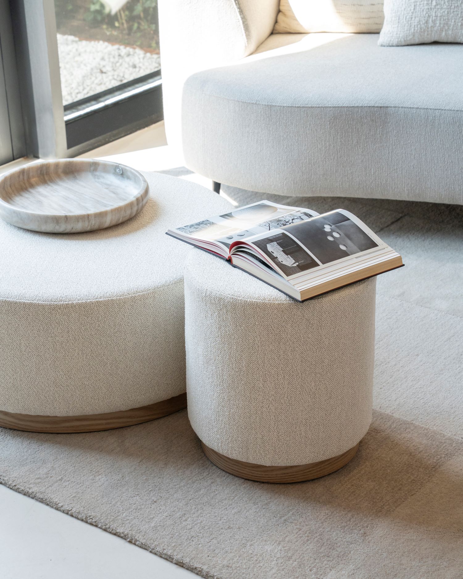 Pouf Sitzhocker Sitzpouf rund beige 41 cm