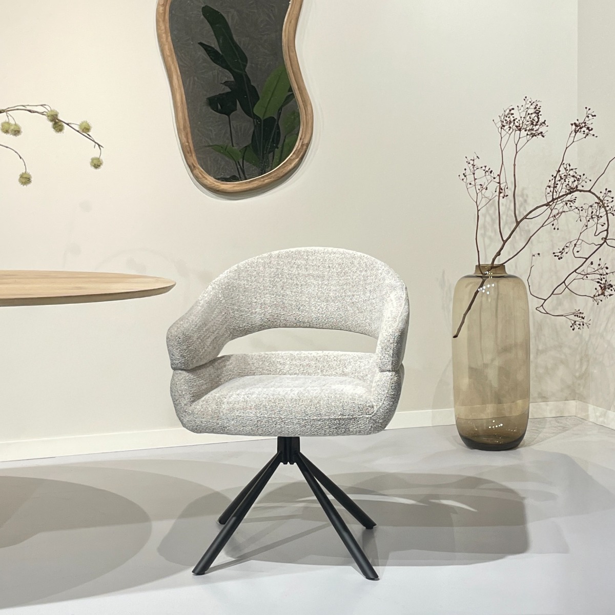 Esszimmerstuhl Linn Drehstuhl Stuhl mit Armlehnen Stoff Bisque Oasis