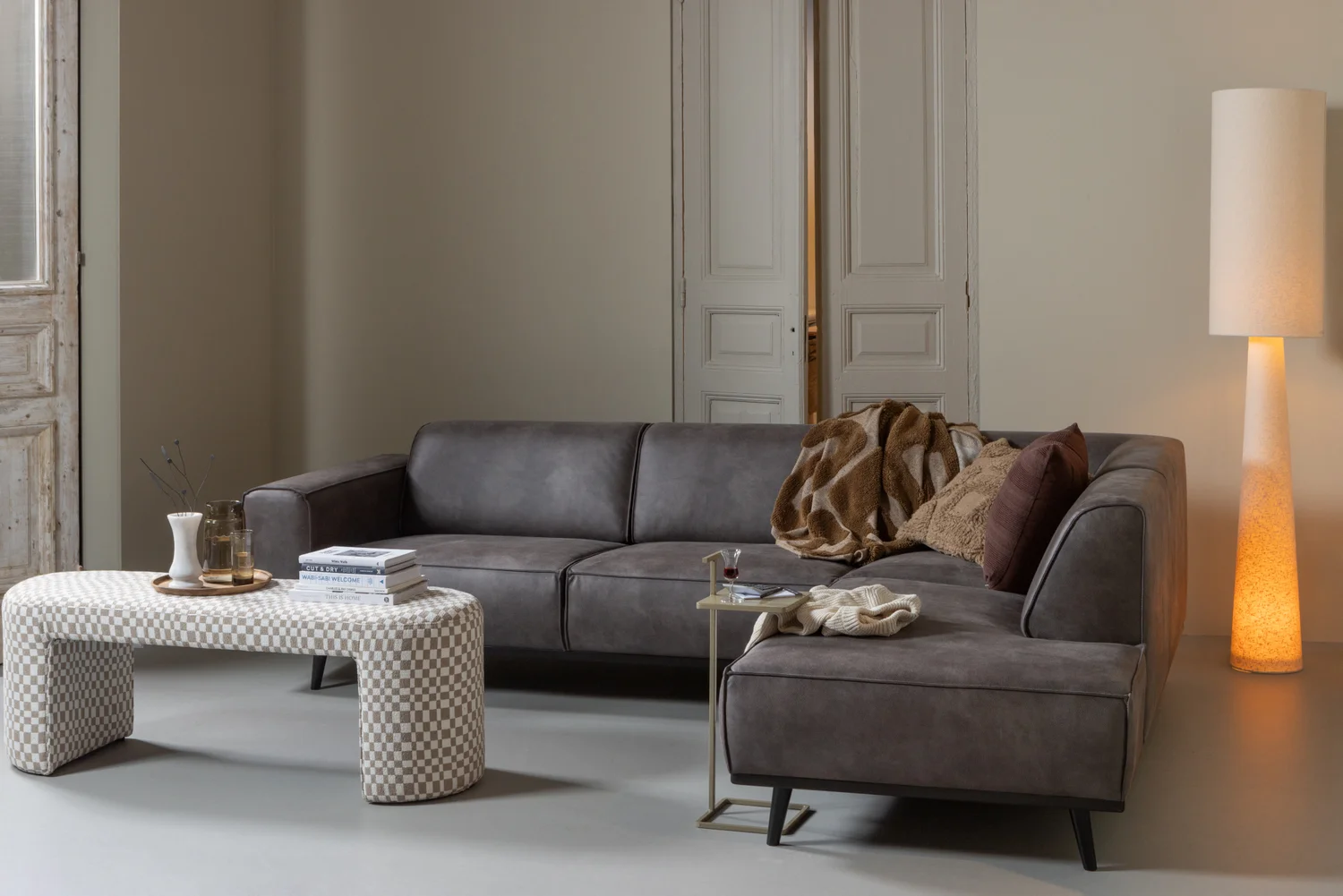 woood Ecksofa Statement Eco Leder dunkelgrau Chaiselongue rechts