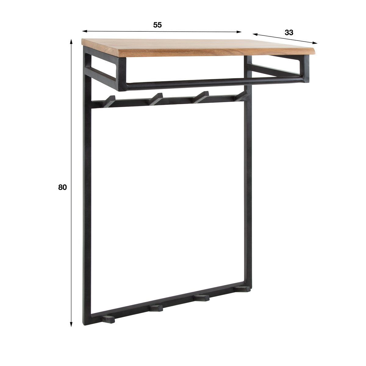 Wandgarderobe Journey H 80 cm 2 x 4 Haken Hutablage Akazie Massivholz Metall