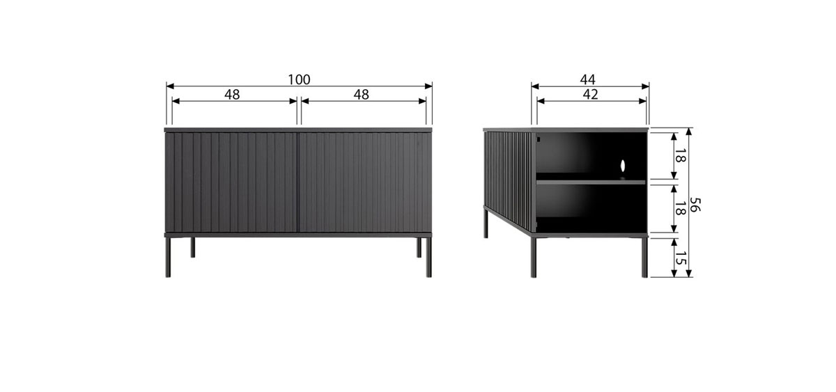 TV Möbel Sideboard Kommode New Gravure 100 cm Kiefernholz staubgrau