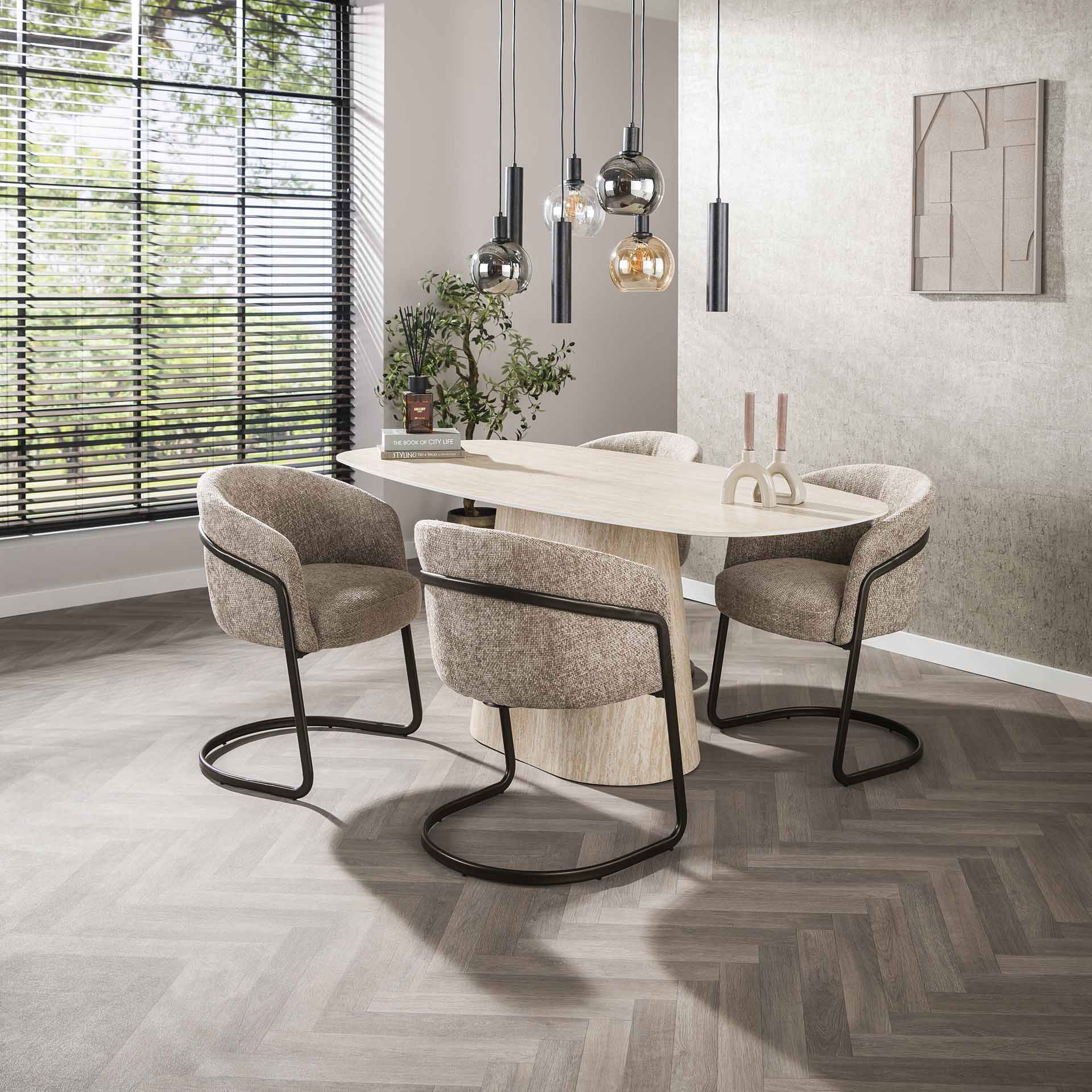 Esstisch VERONA Keramikplatte Travertinoptik oval 180 x 90 cm