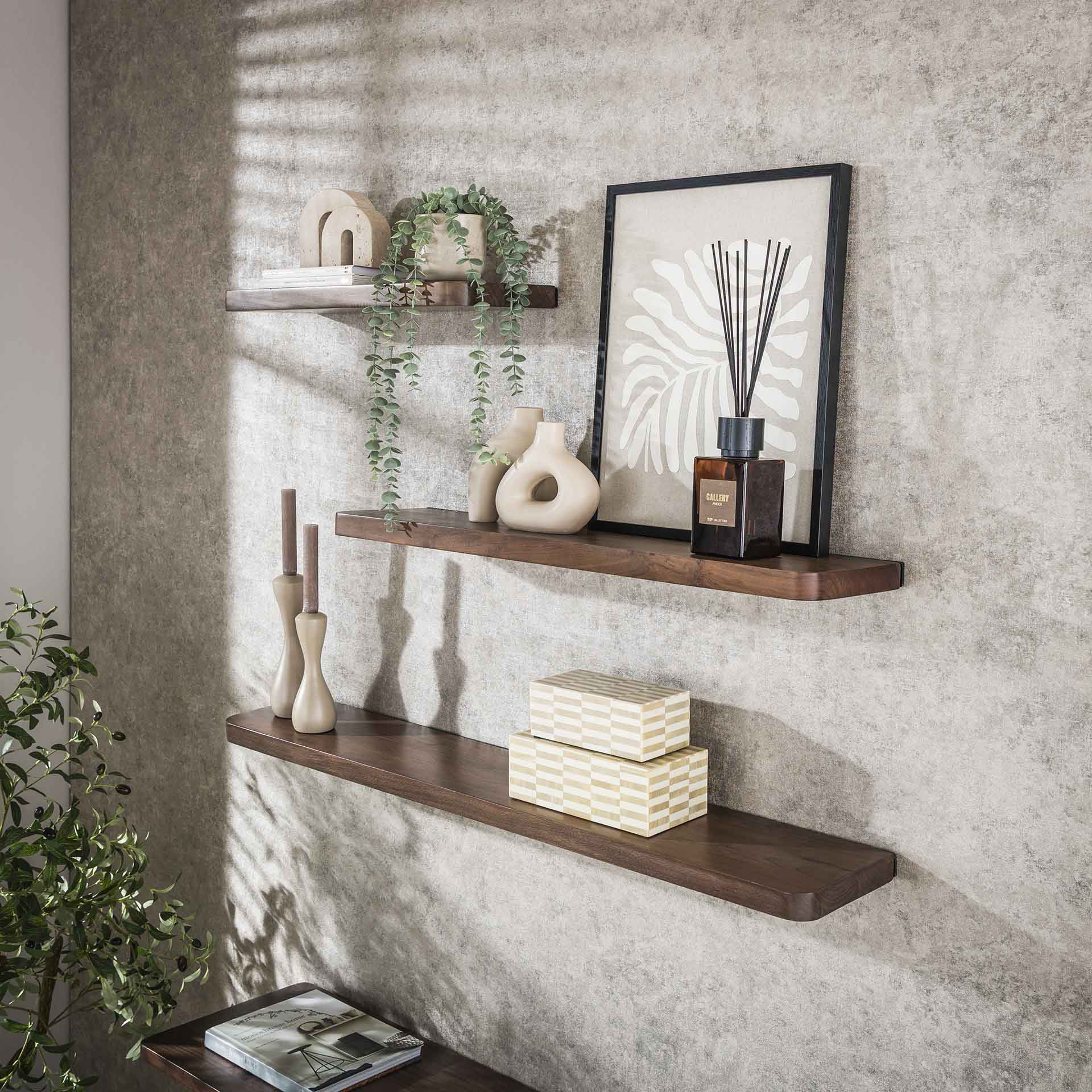 Wandregal Soul 90 cm Akazie Massivholz braun Regal