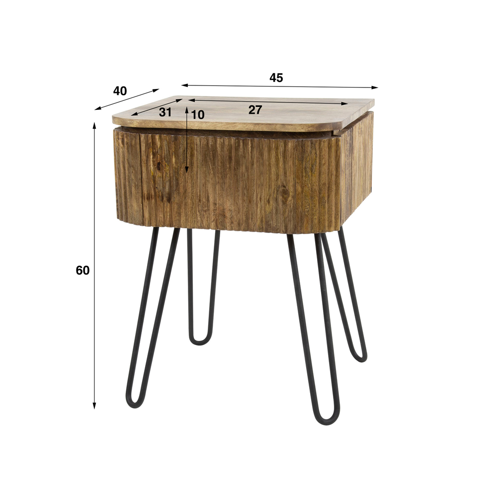 Nachttisch SWELL 1 Schublade Mangoholz Höhe 60 cm