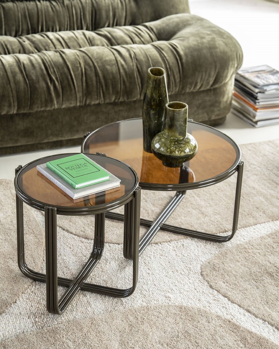Couchtisch Groovy Ø 63 cm mit Glasplatte braun