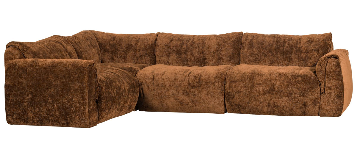 woood Ecksofa BAGGY 3D Chenille mittelbraun Chaiselongue links