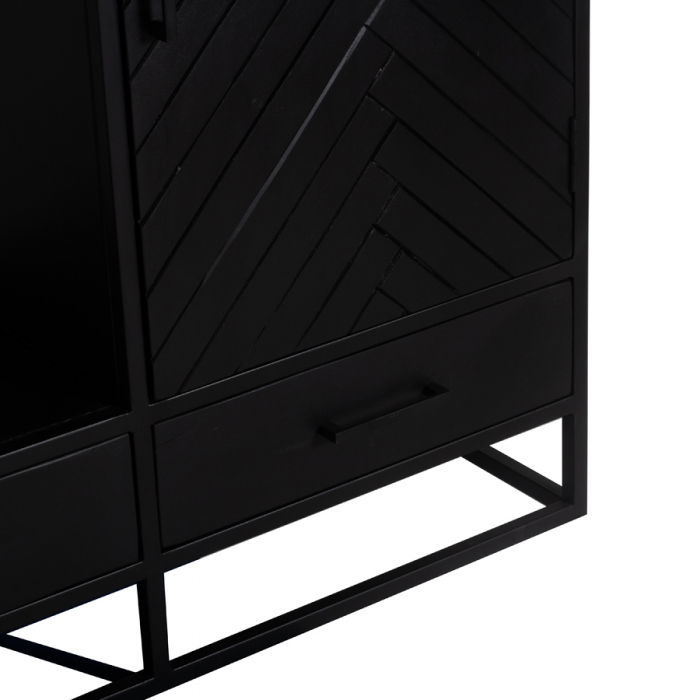 Schrank Regal BOB B 160 cm Mangoholz Fischgrät schwarz