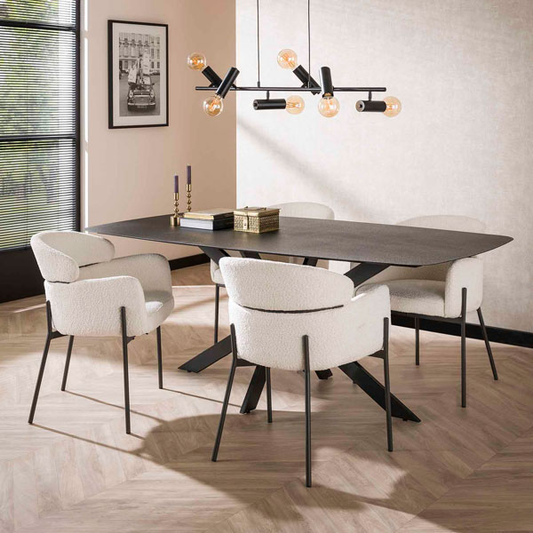 2er Set Esszimmerstuhl Boston weiß Boucle Stoff