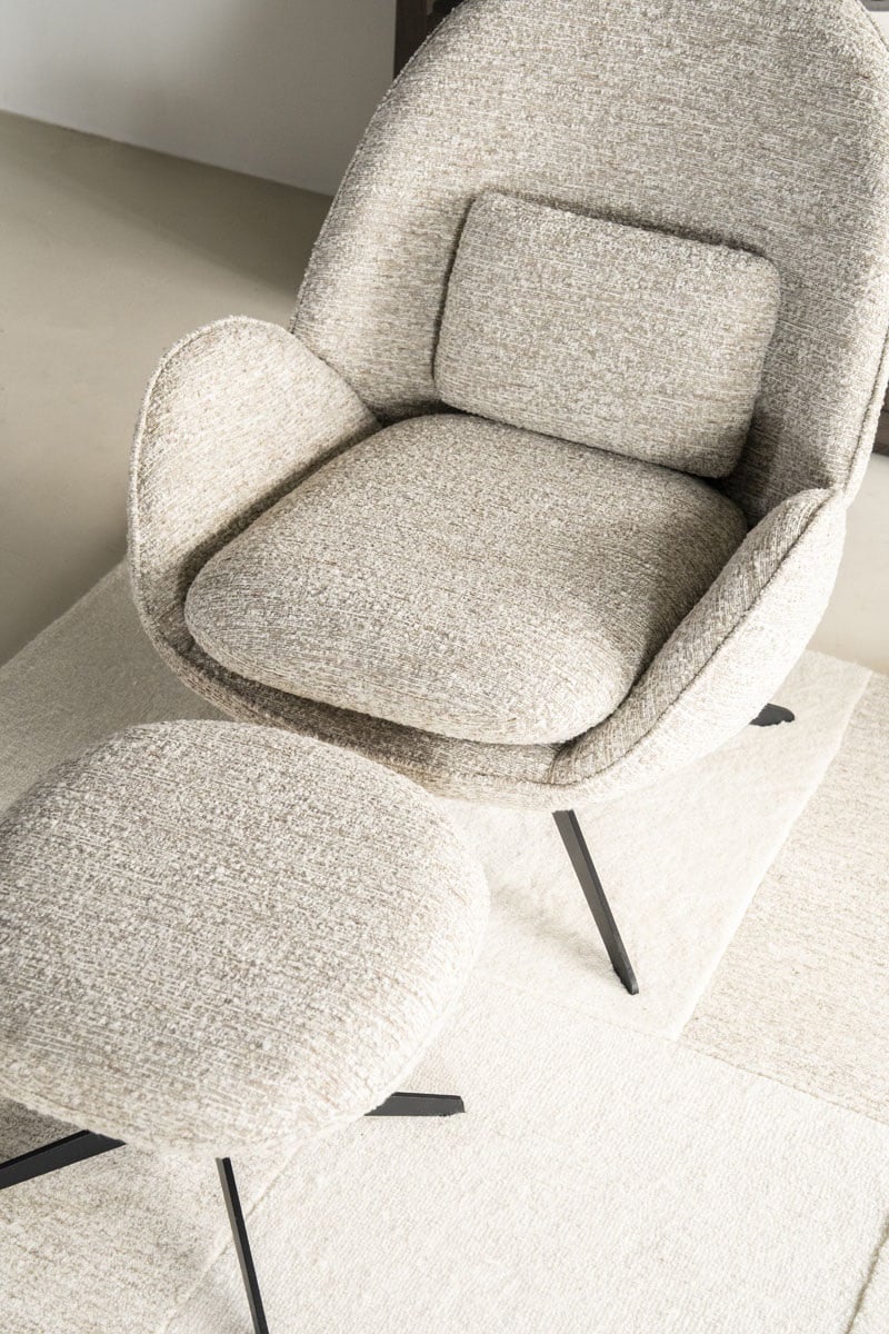 Sessel Ryan Stoff beige mit Hocker Relaxsessel Fernsehsessel
