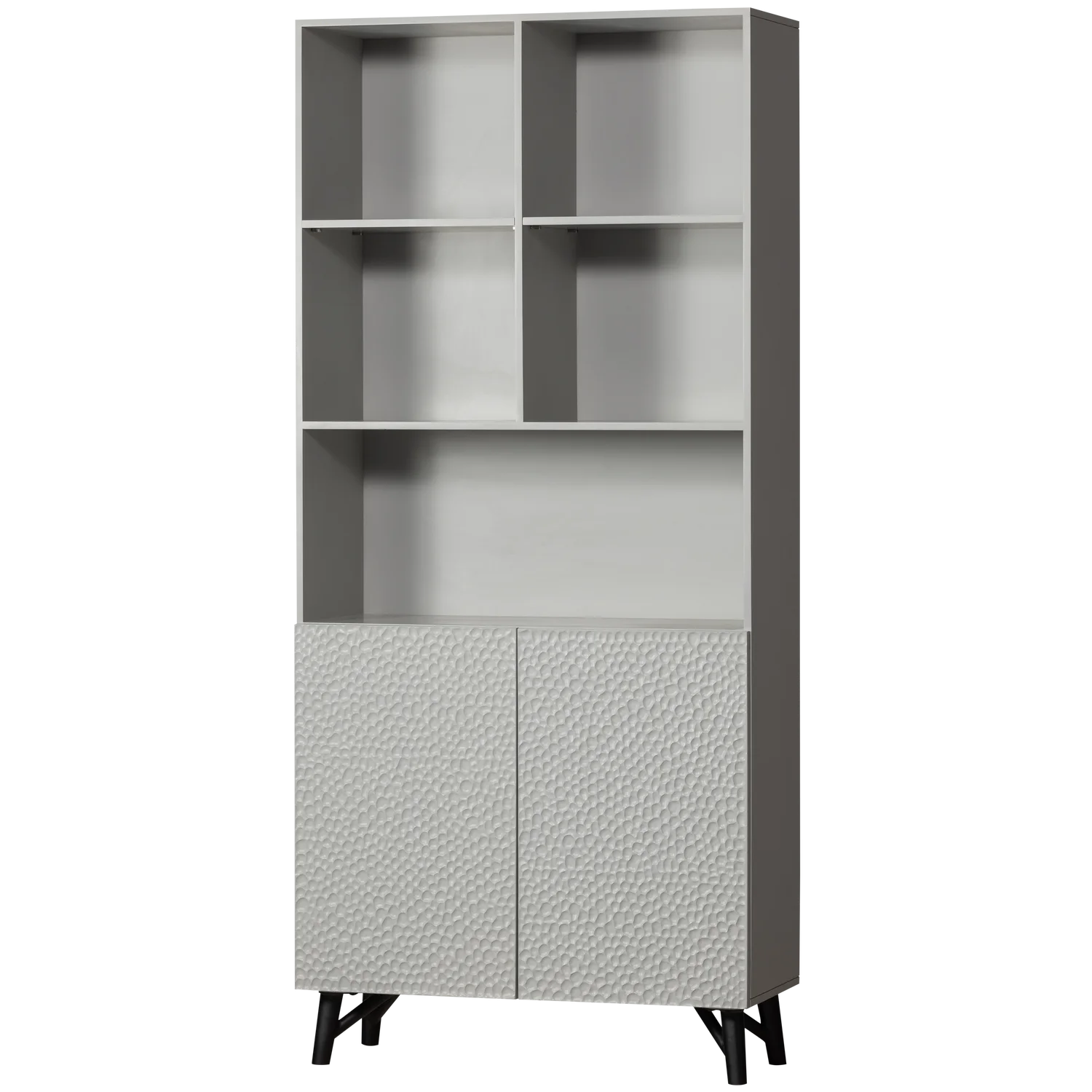 Bücherschrank Schrank CARVED ORGANIC 2-türig Mangoholz mistgrau