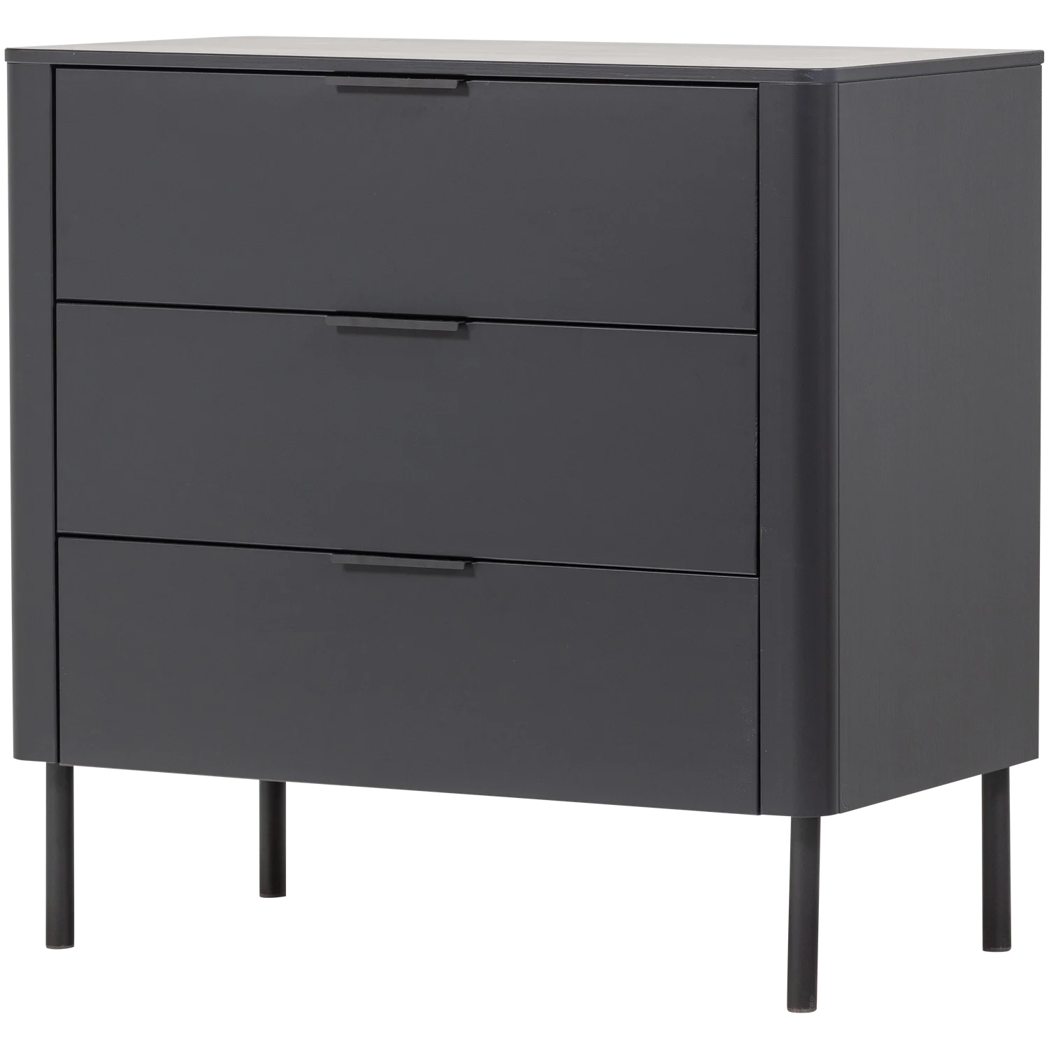 Kommode GUNNAR 94 cm mit 3 Schubladen Kiefernholz matt schwarz