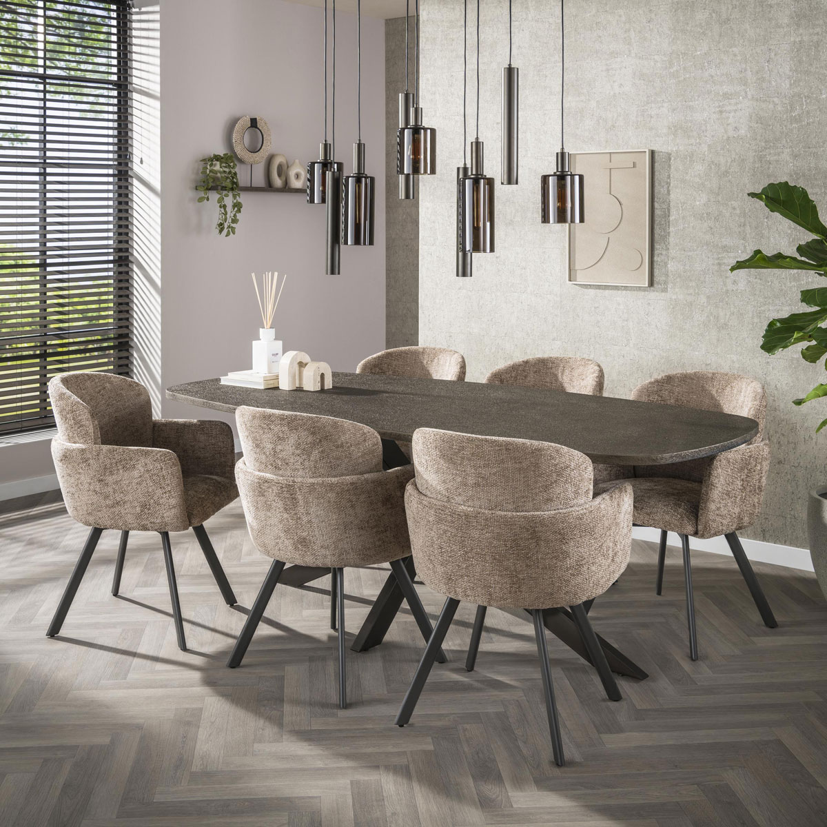 2er Set Armlehnstuhl GRACIA drehbar Chenille Stoff champagner