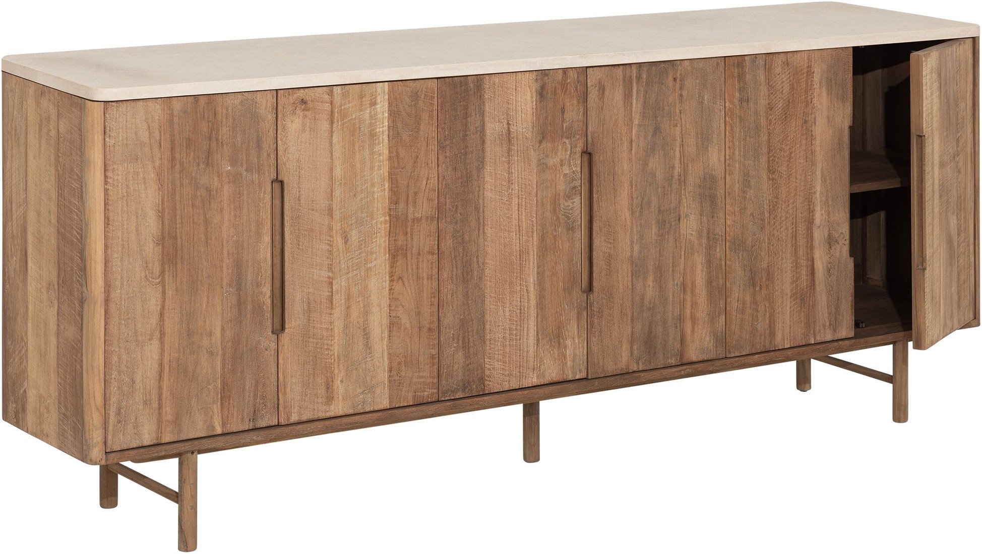 Sideboard Bliss 220 cm recyceltes Teakholz Mortex Deckplatte
