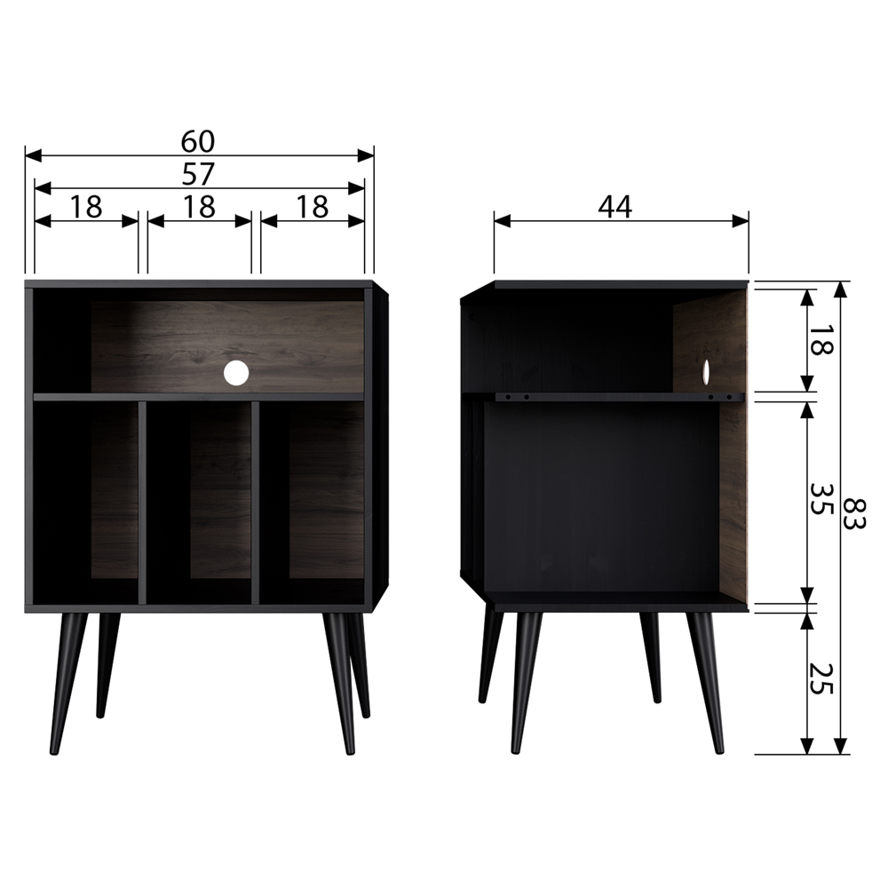 HIFI Schrank James LP Regal Kommode Nussbaum Dekor Kiefer Massivholz
