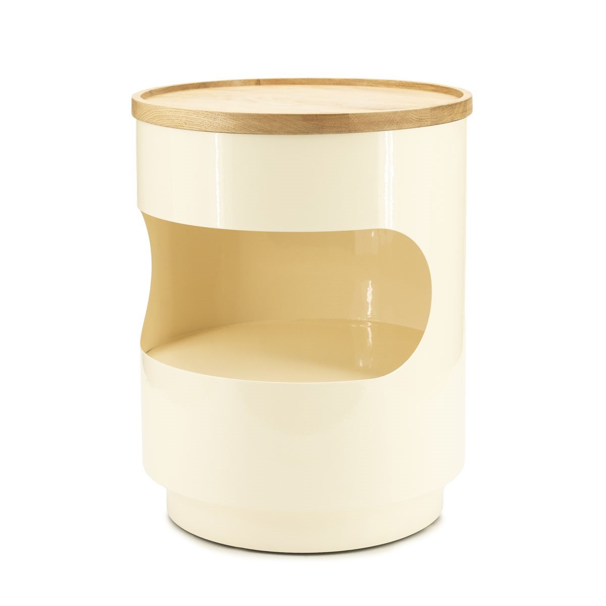Beistelltisch Tondo Ø 37 cm mit Fach Metall beige Eiche Massivholz
