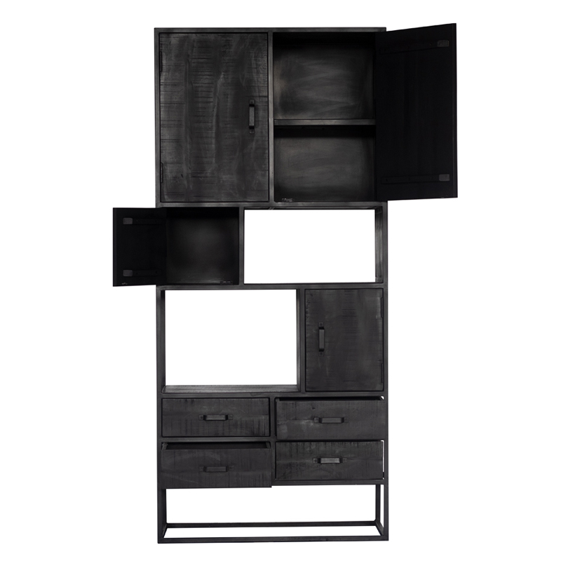 Industrie Regal BEN Mango Massivholz Metall schwarz Bücherregal