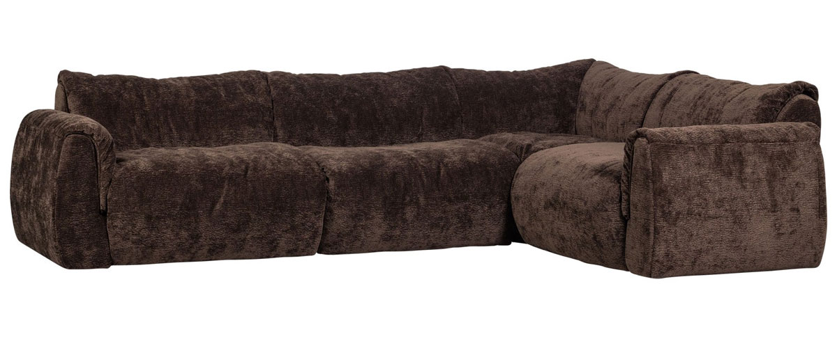 woood Ecksofa BAGGY 3D Chenille dunkelbraun Chaiselongue rechts