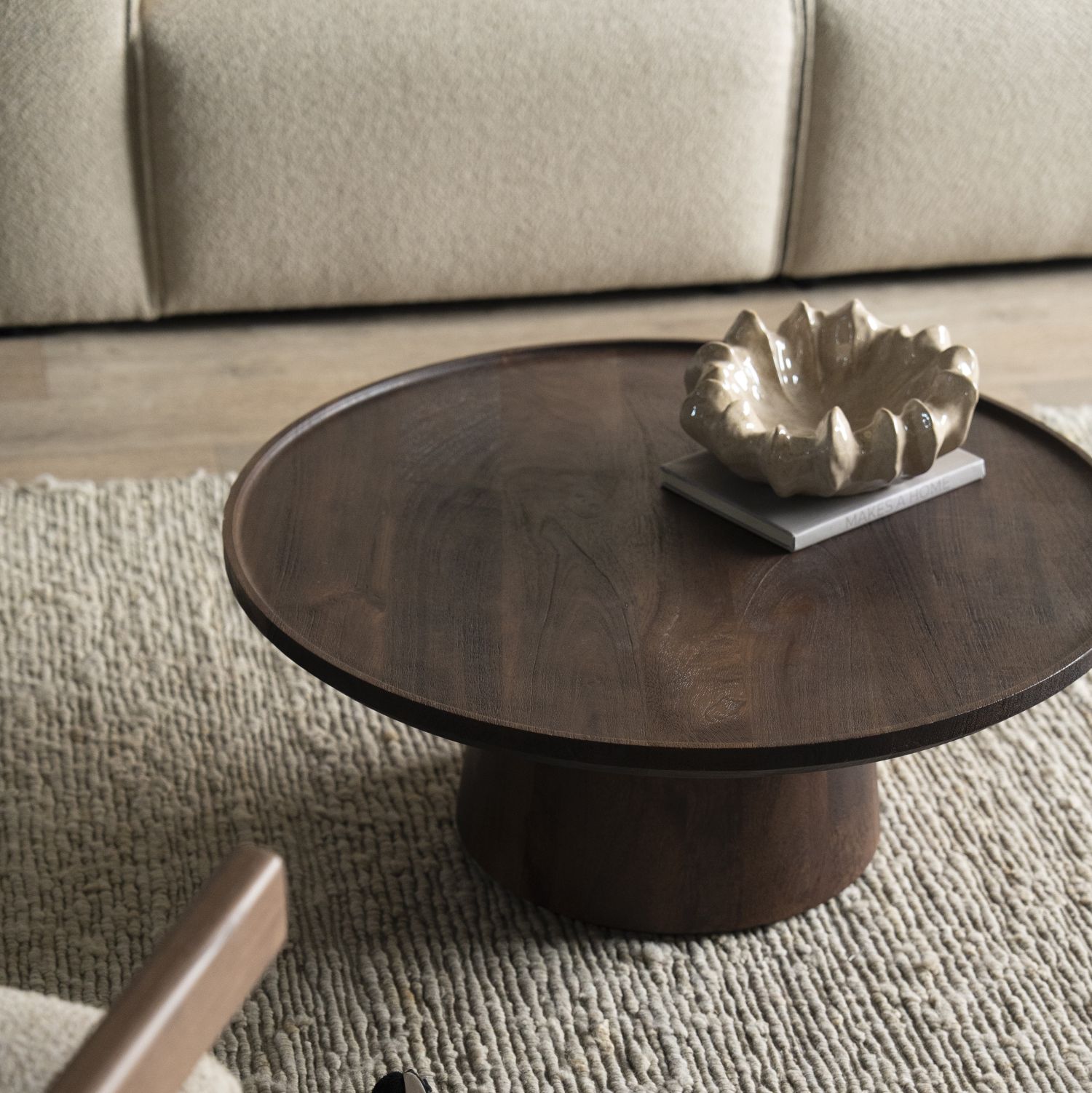 Couchtisch rund Ø80 cm aus massivem Mangoholz Braun