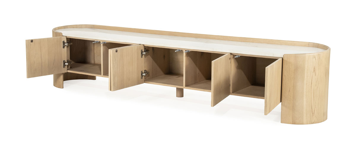 TV Möbel Lowboard Don 240 cm Eiche Holz hellbraun Marmor