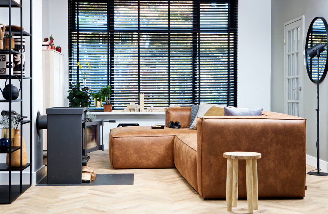 woood Ecksofa Sofa BEAN recyceltes Leder cognac links