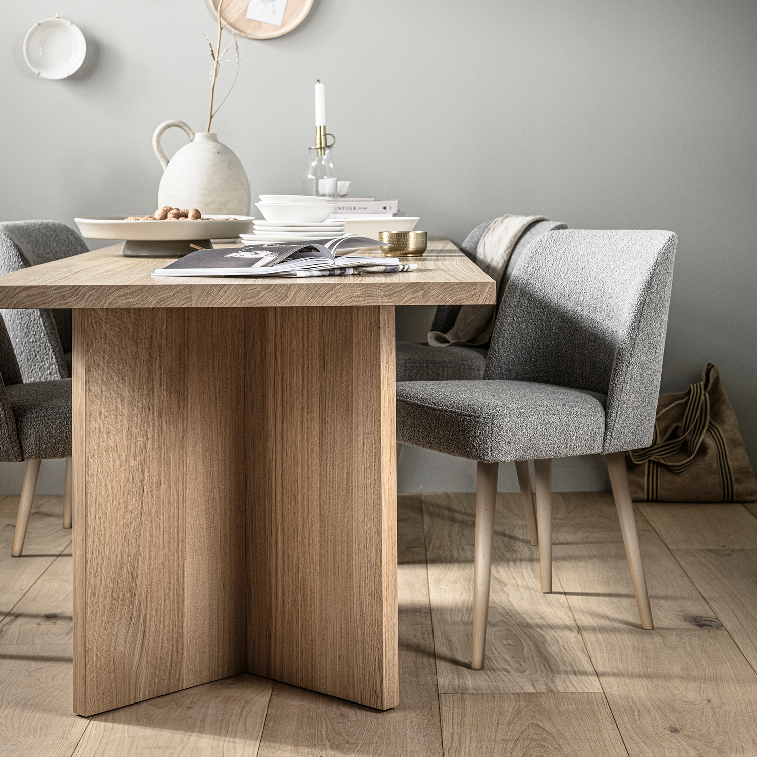 vtwonen 2er Set Esszimmerstuhl Force Bouclé grau