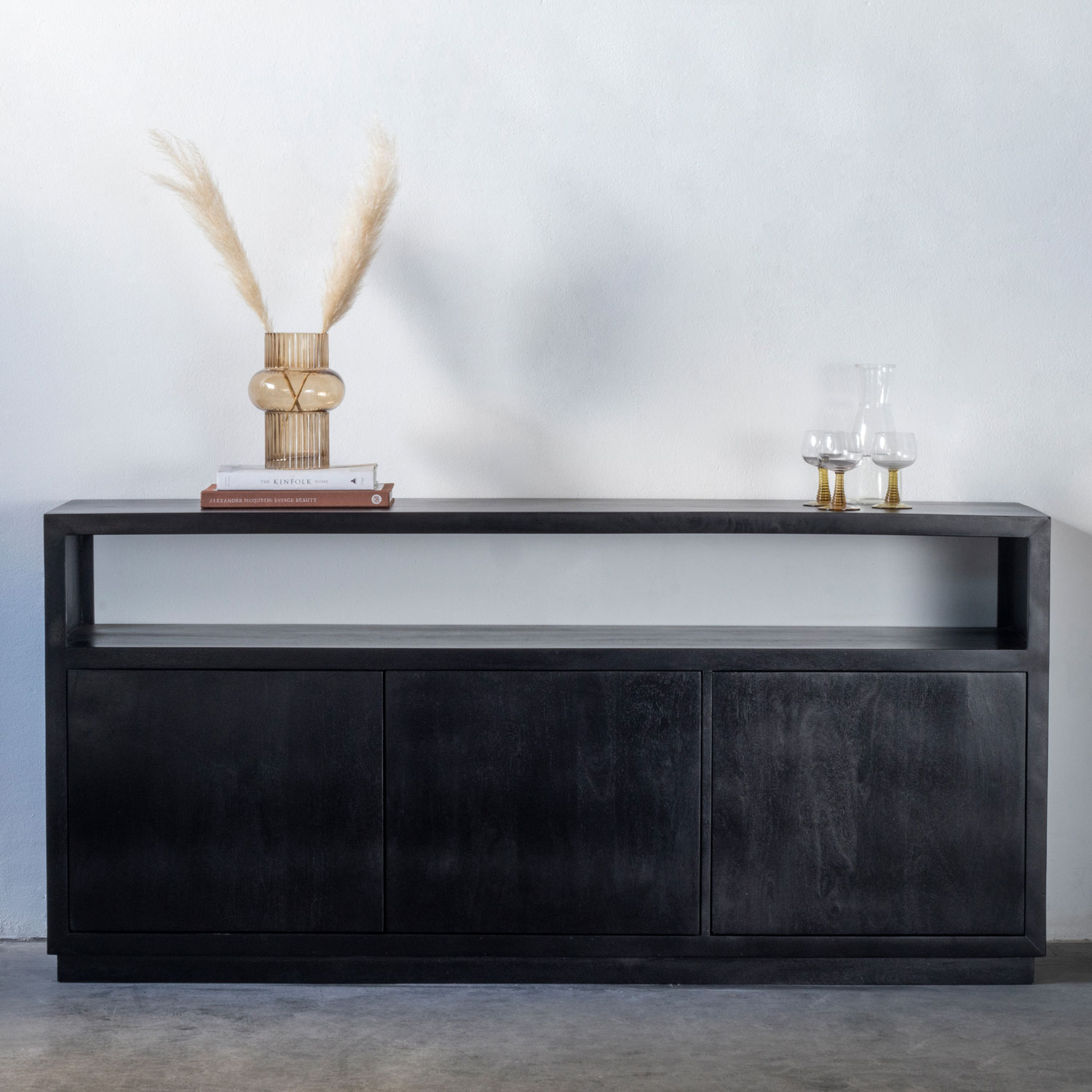 Sideboard Aura 180 cm mit 3 Türen Mango schwarz