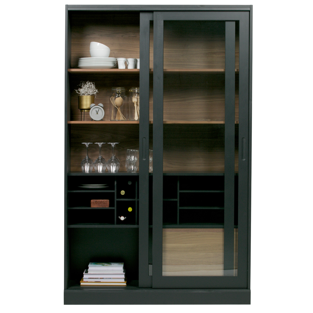 Vitrine Schrank James 200 cm hoch Schiebtüren Holz schwarz woood