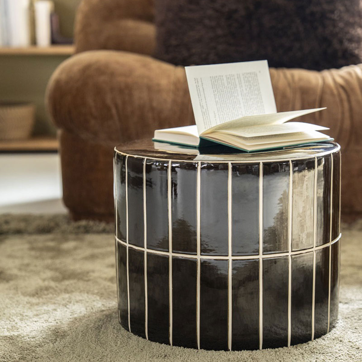 Couchtisch TileTastic I Ø 42 cm Keramik braun Beistelltisch 