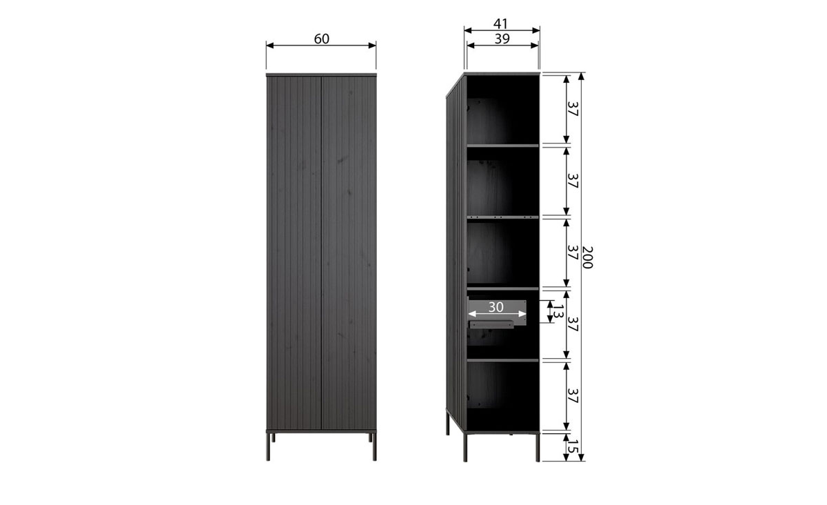 woood Schrank Hochschrank Gravure H 210 cm Kiefer massiv staubgrau